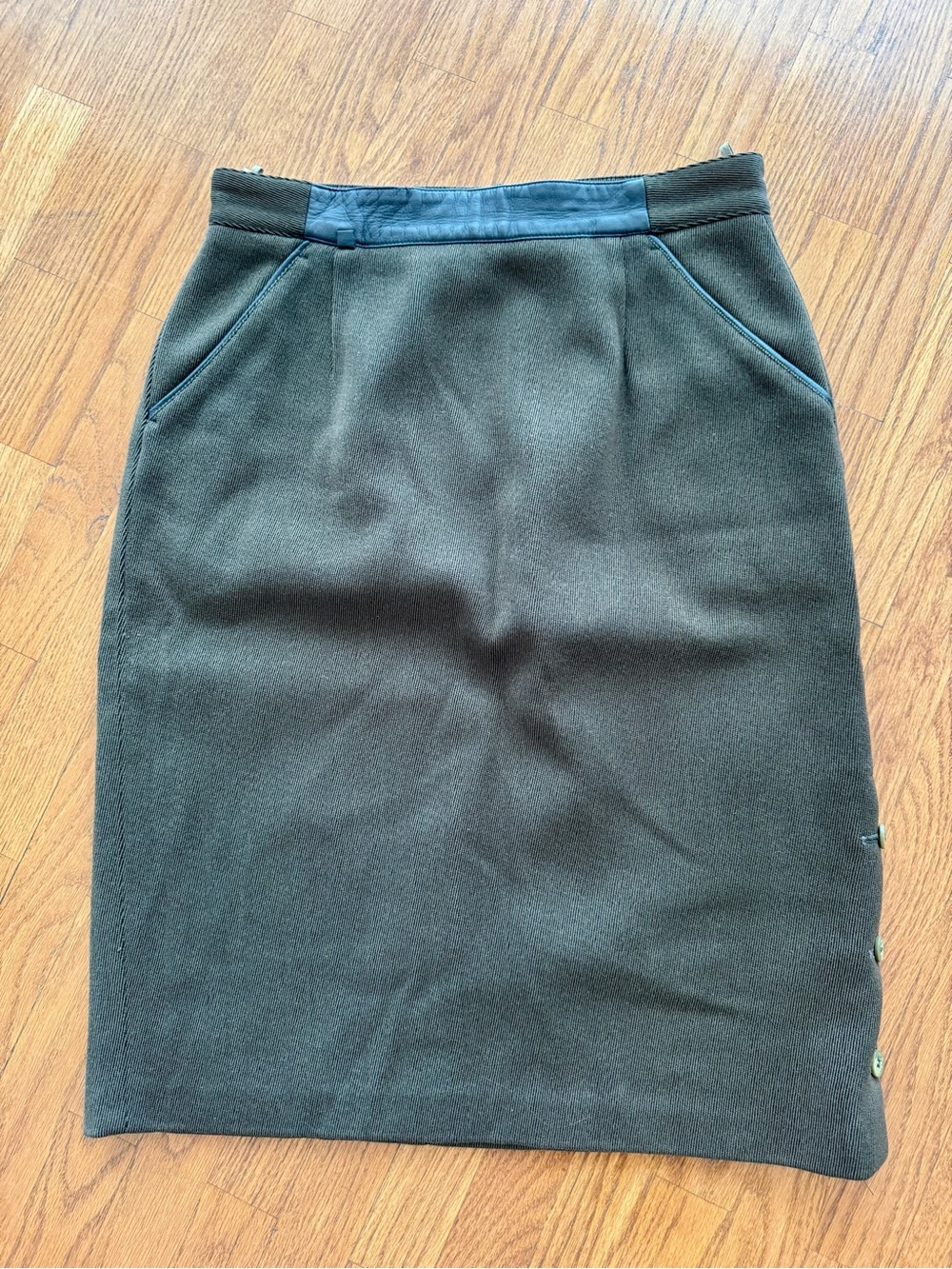 Burberry Vintage Brown Tweed Pencil Skirt with Leather Trim
